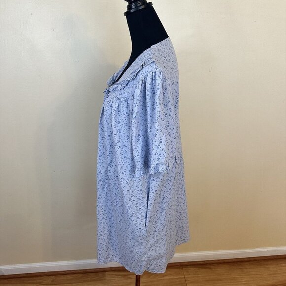 Simply Basic Blue Floral Housedress 2X Vintage Full Button Mumu Knee Length - Picture 3 of 10
